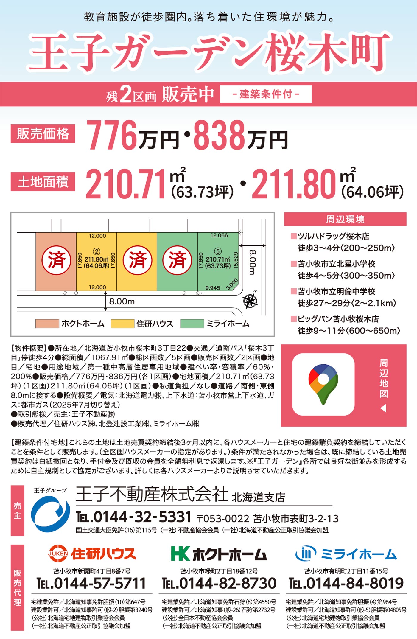 教育施設が徒歩圏内｡落ち着いた住環境が魅力｡ 王子ガーデン桜木町